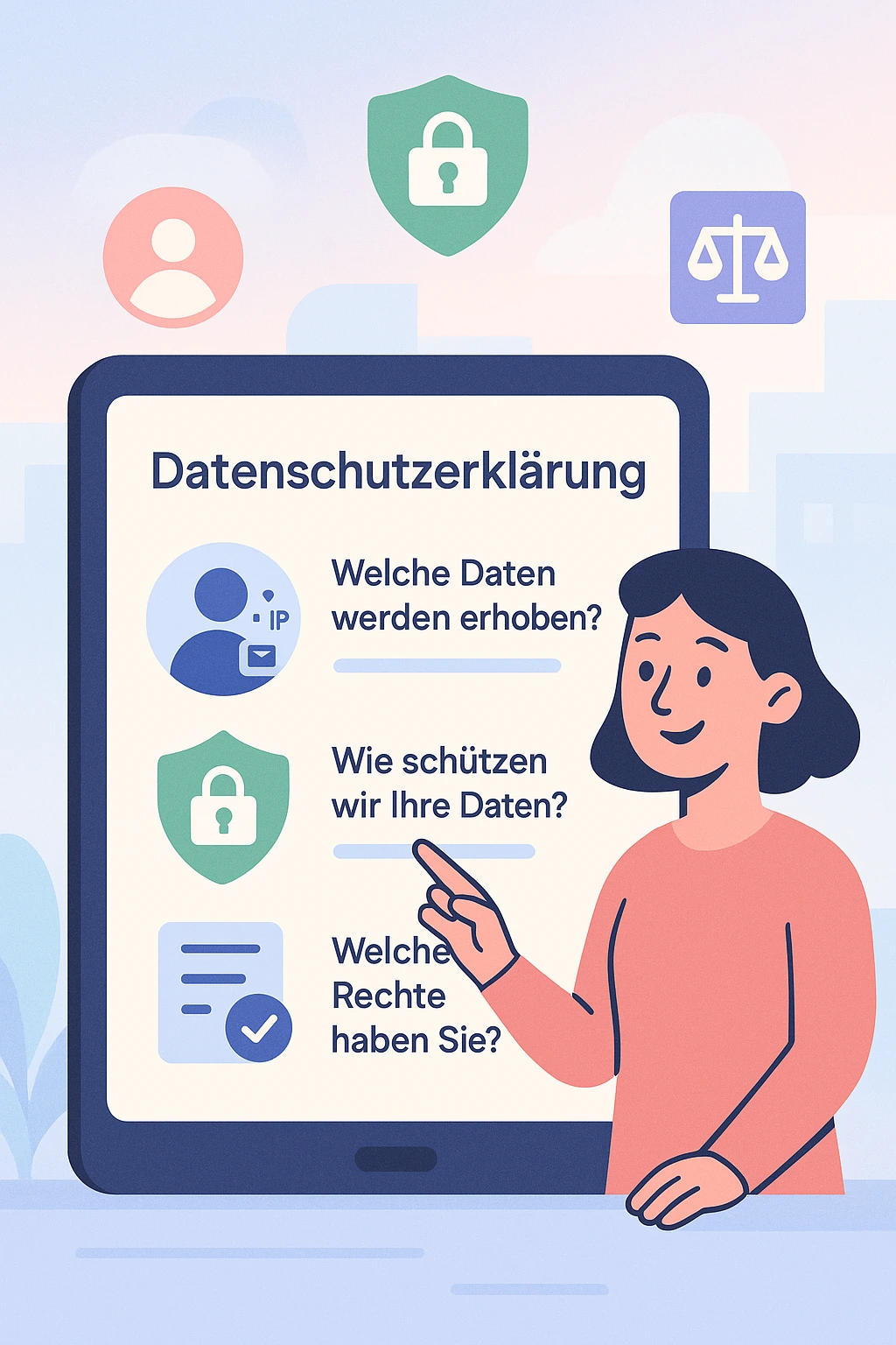 Illustration zum Datenschutz auf digitalen Plattformen. Datenschutzerklärung