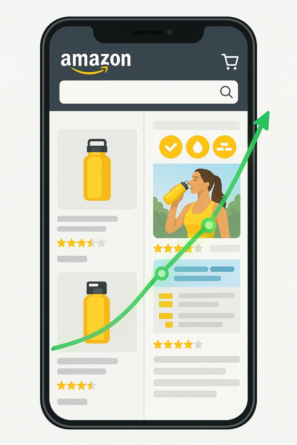 Vorher-Nachher-Beispiel: Amazon Produktseite mit und ohne optimierte Bilder & A+ Content als Conversion-Booster.