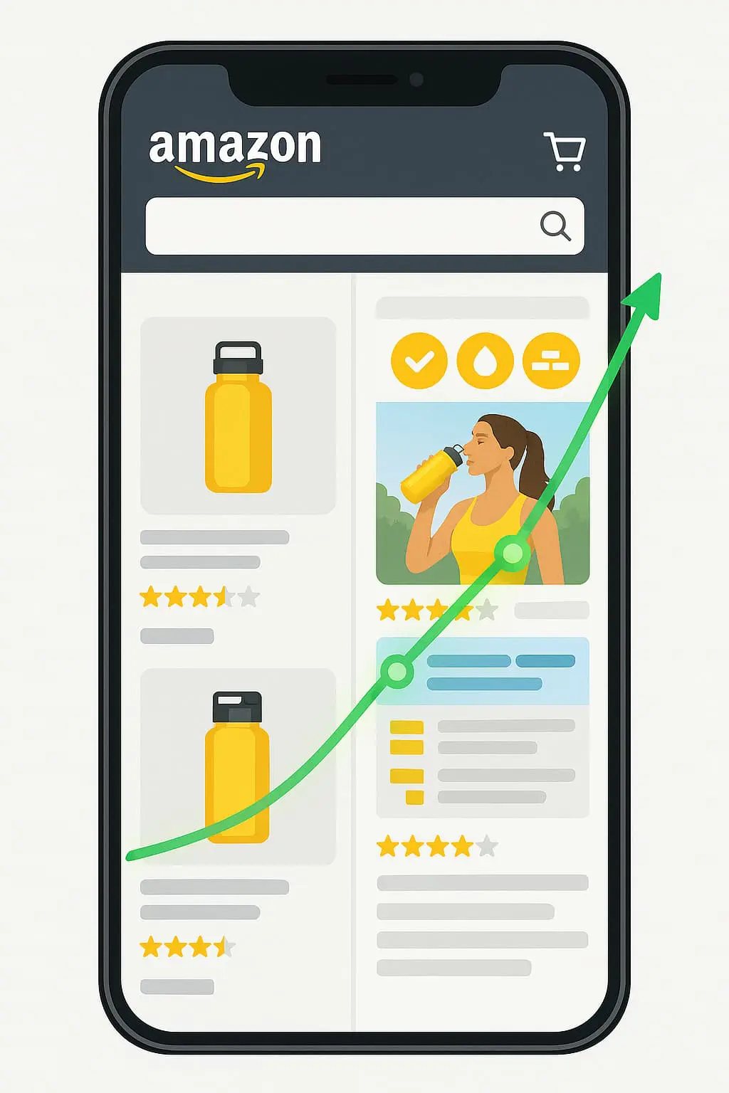 Vorher-Nachher-Beispiel: Amazon Produktseite mit und ohne optimierte Bilder & A+ Content als Conversion-Booster.